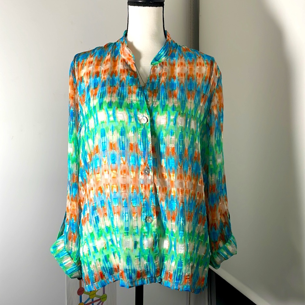 💎Ruby Rd. Sheer Button-down Blouse - Picture 3 of 9